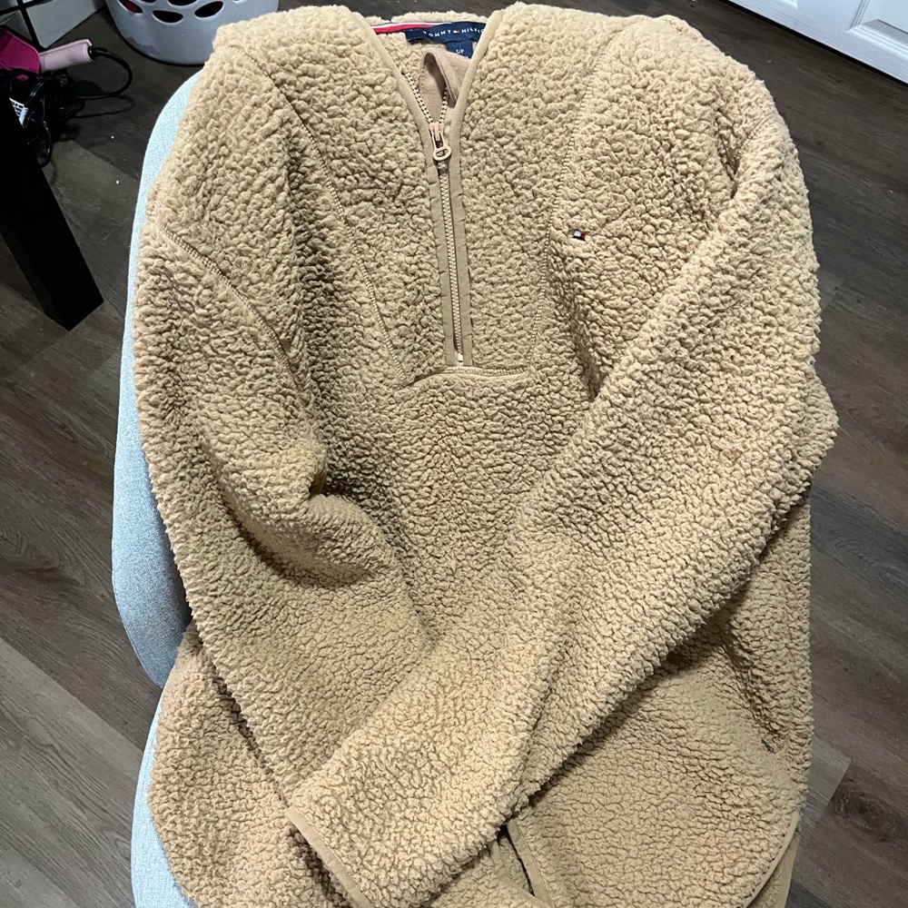 Tommy Hilfiger Sherpa Quarter Zip Hoodie Oversized